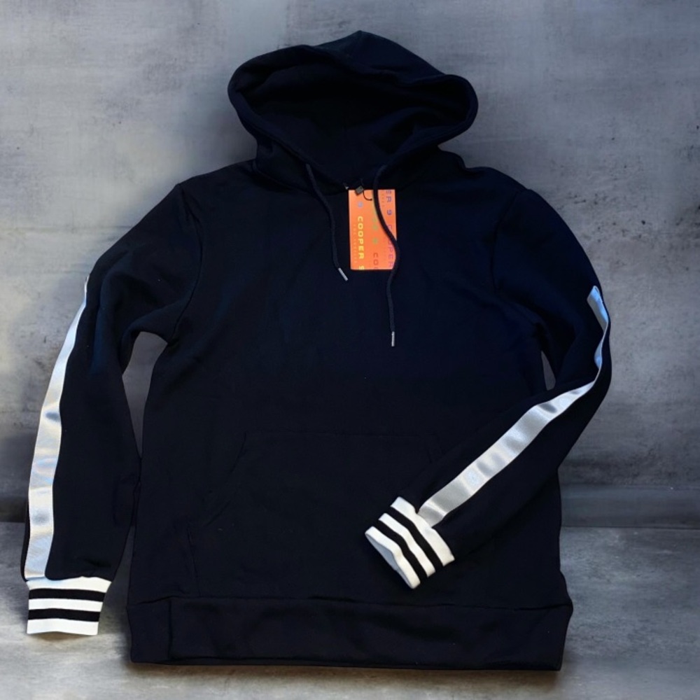 🆕 Cooper 9 Black White Lightweight Hoodie Racing Stripe